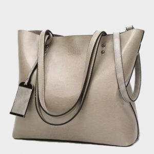 women double strap shoulder gray leather bag