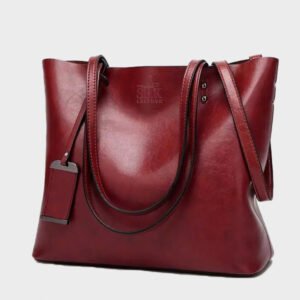 women double strap shoulder red leather bag