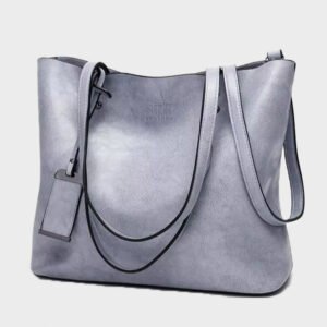 women double strap shoulder sky blue leather bag