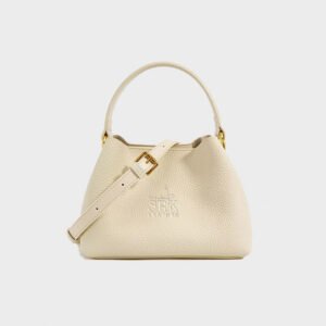 women fashion genuine cowhide milkshake white bucket bag