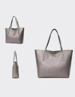 women genuine gray leather handbag