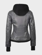 women light grey real leather bomber jacket