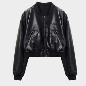 women new vintage imitation black leather jacket