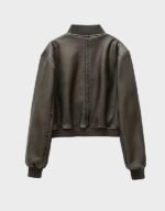 women new vintage imitation leather bomber jacket