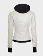 women off white bomber real leather jacket with hood