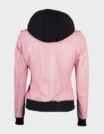 women pink bomber real leather jacket