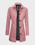 women pink real leather coat