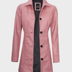 women pink real leather coat