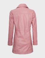 women pink real leather long coat