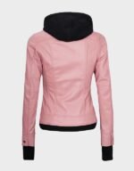 women pink zipper closure bomber real leather jacket