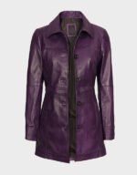 women purple leather coat