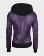 women purple leather jacket with removable hood