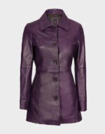 women purple real leather coat