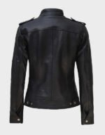 women real black cafe racer leather jacket