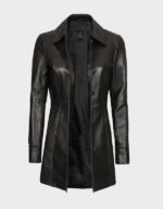 women real black leather coat