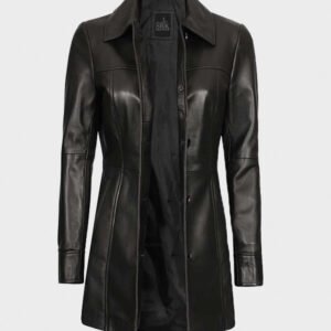 women real black leather coat