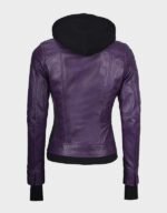 women real leather purple jacket with removable hood