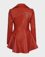 women red biker zipper leather jacket