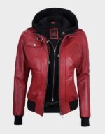 women red leather bomber jacket