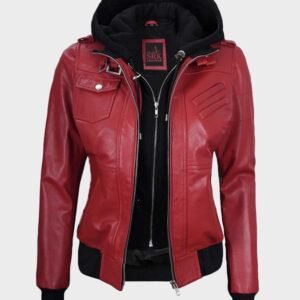 women red leather bomber jacket