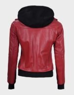 women red leather bomber jacket with removable hood