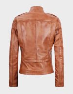 women tan leather biker jacket