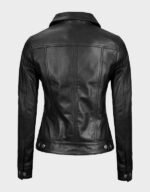 women trucker leather black jacket