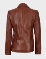 women two button cognac leather blazer