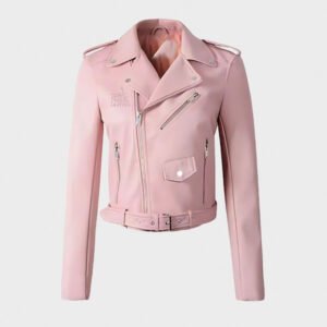 women zipper pink motorcycle leather jacket