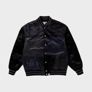 bape patchwork varsity jacket black