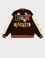 brown lucky varsity baseball jacket