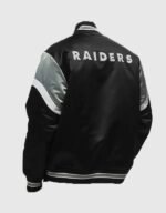las vegas raiders heavyweight full snap varsity satin jacket