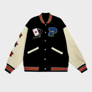 poker lucky black varsity jacket