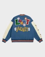 poker lucky blue varsity baseball jacket