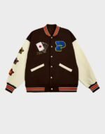 poker lucky brown varsity jacket