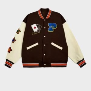 poker lucky brown varsity jacket