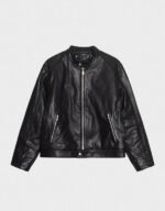 stussy cafe racer black leather jacket