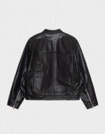 stussy cafe racer leather jacket in black