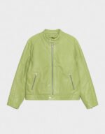 stussy cafe racer lime leather jacket