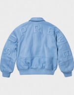 supreme leather varsity jacket light blue