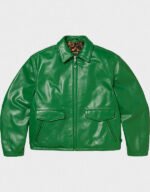 supreme schott leather racer jacket green