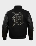 detroit black zipper botton varsity jacket