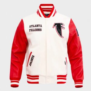 retro atlanta falcons red and white varsity jacket