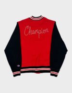 reverse weave champion red varsity jacket