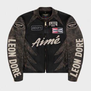 aime leon dore x vanson distressed leather jacket