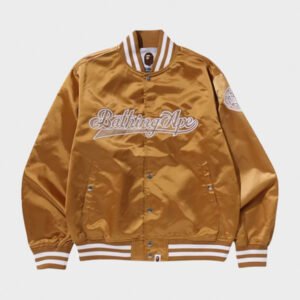 bape exclusive baseball beige varsity jacket