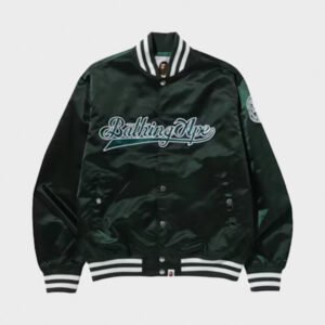bape exclusive baseball green varsity jacket