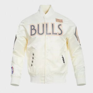 chicago bulls pro standard cream satin jacket