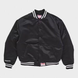 supreme mitchell & ness satin black varsity jacket