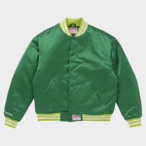 supreme mitchell & ness satin green varsity jacket